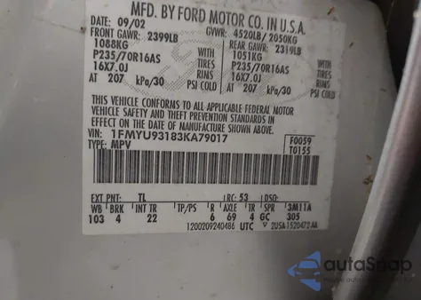 2003 Ford Escape Xlt из США, поврежденный, VIN 1FMYU93183KA79017